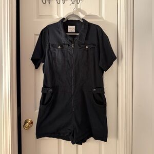 Celebrity Pink Size XXXL Black Jumpsuit snap tab detail soft stretch denim zip